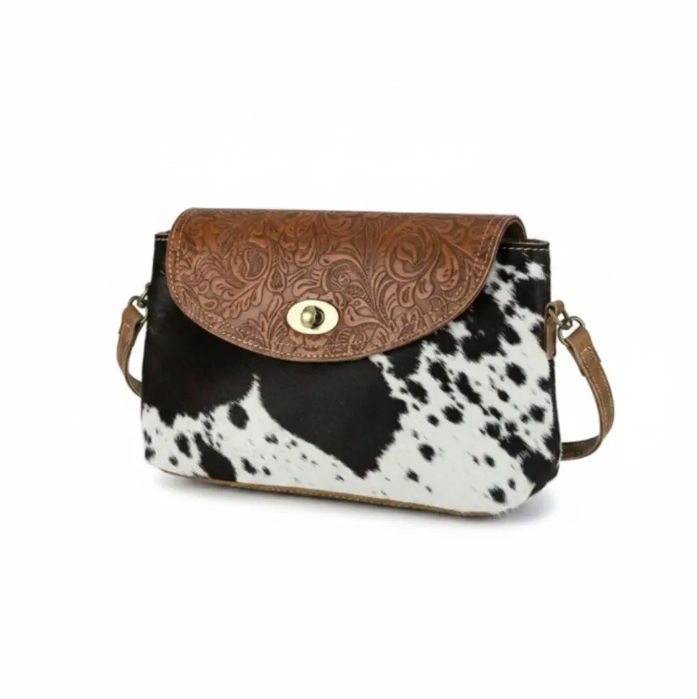 MYRA BAG Handcrafted Leather Cowhide Crossbody Brown Bag Unique Boho Cowgirl NWT